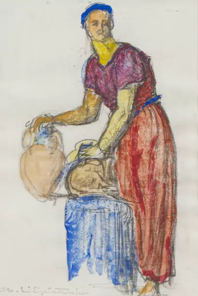 Charles L'EPLATTENIER (1874-1946), "Femme au puit", aquarelle et gouache sur papier — DognyAuction