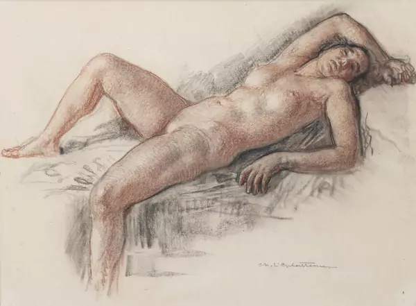 Charles L'ÉPLATTENIER (1874-1946), 'Nu féminin', sanguine et fusain sur papier — DognyAuction