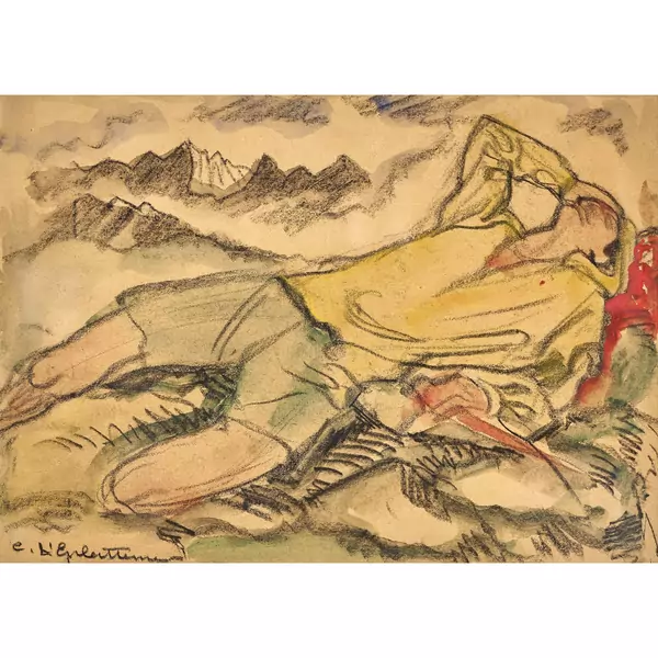 Liegender mit Messer auf der Alp