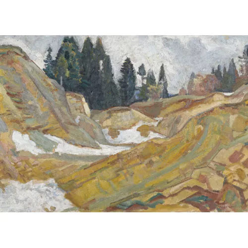 Charles L’Eplattenier — Landschaftspartie im Vorfrühling mit Tannen.