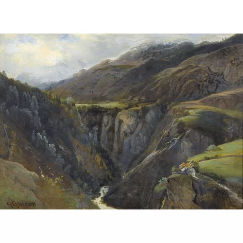 Charles-Louis Guigon — Herbstliche Berglandschaft mit Schlucht.
