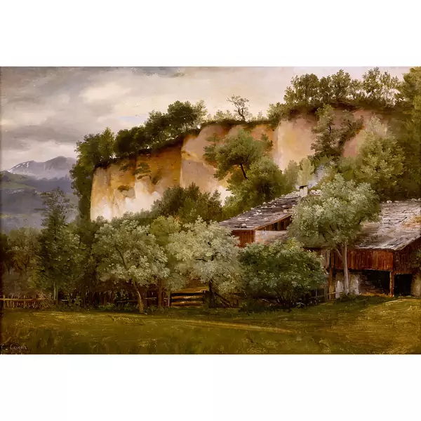 Felspartie mit Bauernhaus