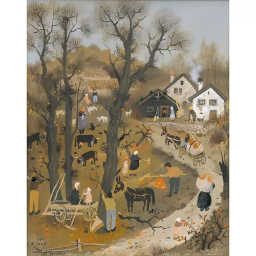 Herbstliche Landpartie mit Bauern bei der Arbeit