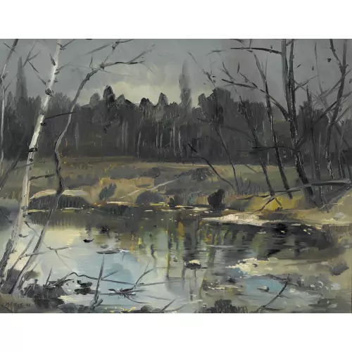Landschaft am Waldrand mit Teich
