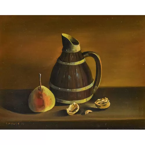 Nature morte avec poire, pichet et noix