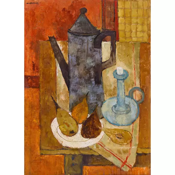 "Cafetière, bougeoir bleu"
