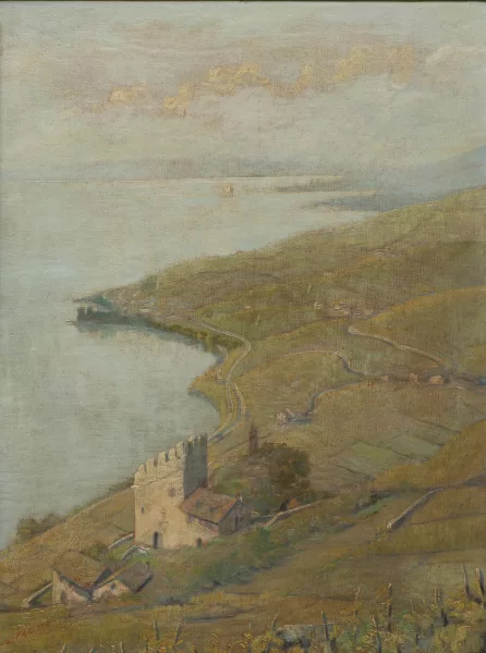 Charles Parisod — Lac Léman et la Tour de Marsens depuis la corniche