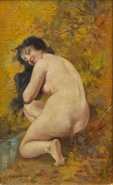 Charles Parisod — Nu de dos - naiade au bord d'un ruisseau
