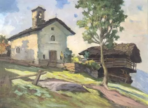 Charles WÜTHRICH (1875-1967), 'Chapelle en Valais', huile — DognyAuction