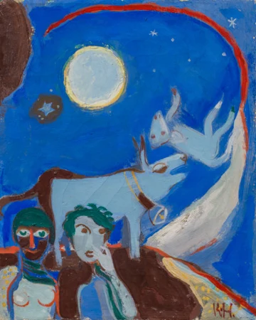 Paar mit Kuh in Mondlandschaft, um 1926–1927