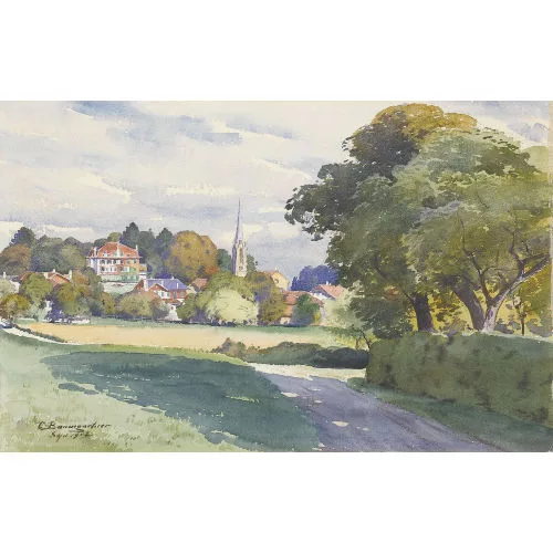 Christian Baumgartner — Ansicht einer Ortschaft mit stattlichem Landhaus.