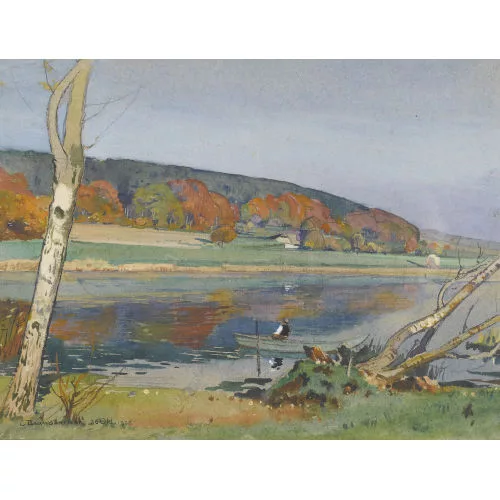 Christian Baumgartner — Herbstliches Ufer mit Ruderboot.