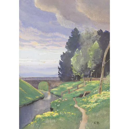Christian Baumgartner — Frühlingshafte Bachpartie mit Brücke.