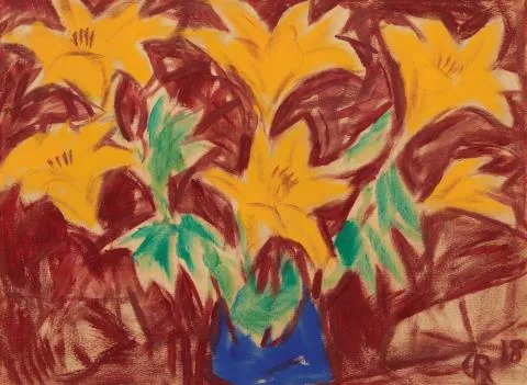 Christian Rohlfs — Gelbe Lilien auf rotem Grund