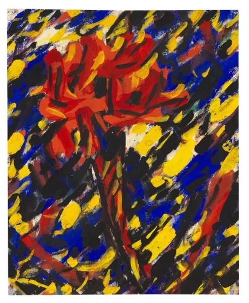 Christian Rohlfs — Rote Blüten in schlanker Trichtervase