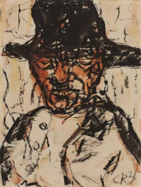 Christian Rohlfs — Bildnis eines Bauern. Rückseitig Bildnis eines stehenden Bauern mit Hund