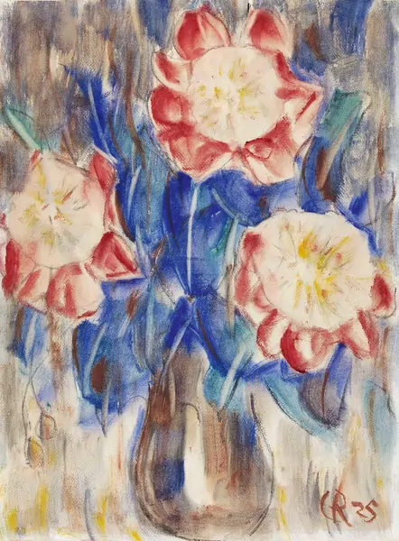 Christian Rohlfs — Rote und blaue Blumen in Vase — Galerie Kornfeld