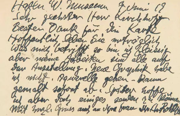 Christian Rohlfs — Eigenhändige Postkarte mit Unterschrift «Chr. Rohlfs». Hagen 7.V.1919. — Galerie Kornfeld