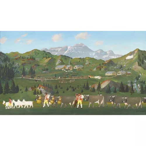 Christian Vetsch — Alpaufzug vor Appenzeller Landschaft.