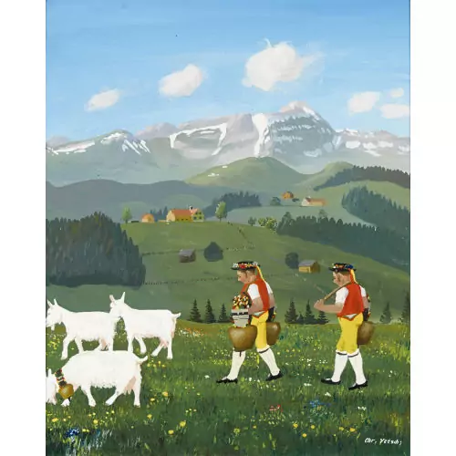 Appenzeller Landschaft mit Alpaufzug