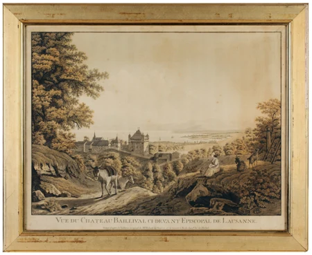Vue du Chateau Baillival ci-devant Episcopal de Lausanne et Vue du Chateau de Chillon sur le Lac de Genève au Canton de Berne