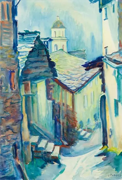 PORGES, CLARA — Gasse in Soglio. — Koller Auktionen