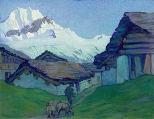 CLARA PORGES — Abendstimmung im Fextal mit Piz Tremoggia. Um 1918. — Koller Auktionen