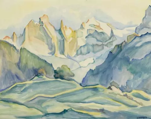 CLARA PORGES — Berglandschaft mit Sicht auf die Sciora-Gruppe. — Koller Auktionen