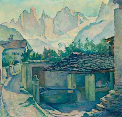 CLARA PORGES — The well in Soglio, with the Sciora range in the background. — Koller Auktionen