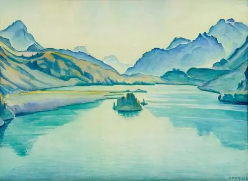 CLARA PORGES — Sicht auf den Silsersee. — Koller Auktionen
