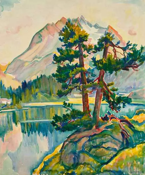 CLARA PORGES — Double larch tree at Lake Cavloccio with Pizzi dei Rossi. — Koller Auktionen