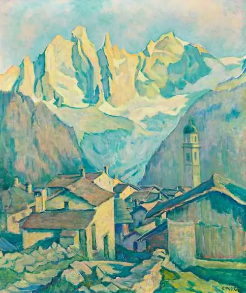 CLARA PORGES — View of Soglio with the Sciora group. — Koller Auktionen