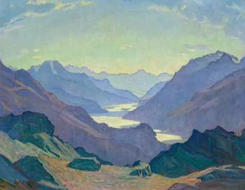 CLARA PORGES — View from lower Schafberg towards the Engadin lakes. Circa. 1921. — Koller Auktionen