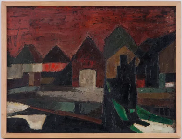 Claude Delessert — Village sous un ciel rouge II"