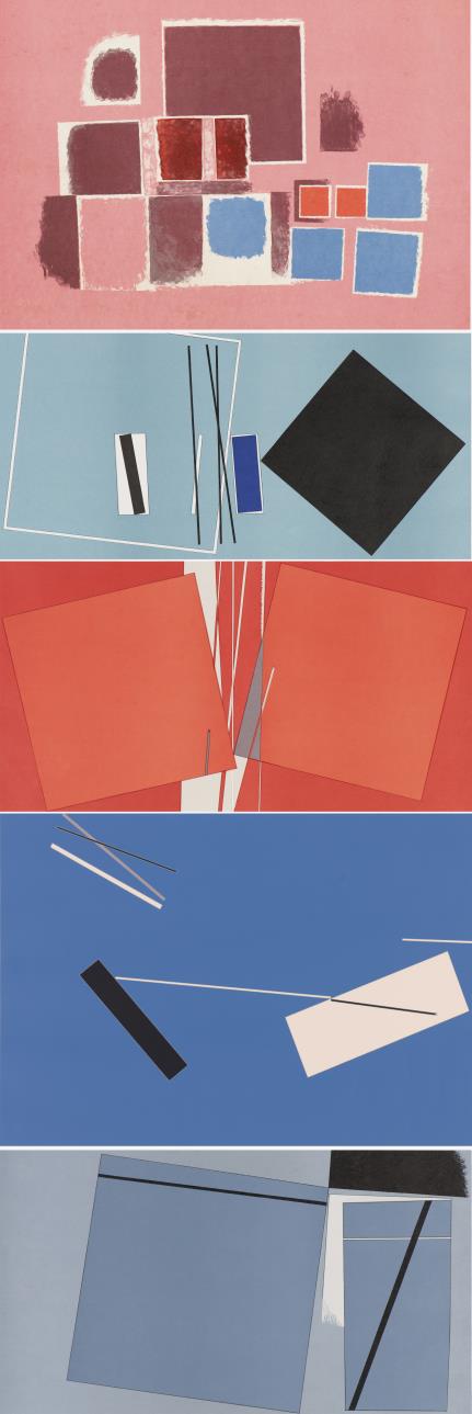 Claude Loewer (1917-2006). Ensemble de 5 compositions géométriques.