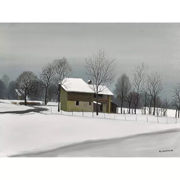 Verschneite Landschaft mit Bauernhaus