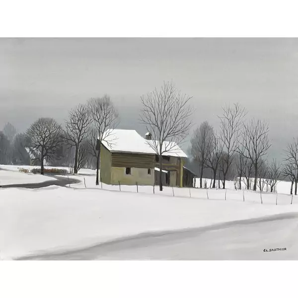 Verschneite Landschaft mit Bauernhaus
