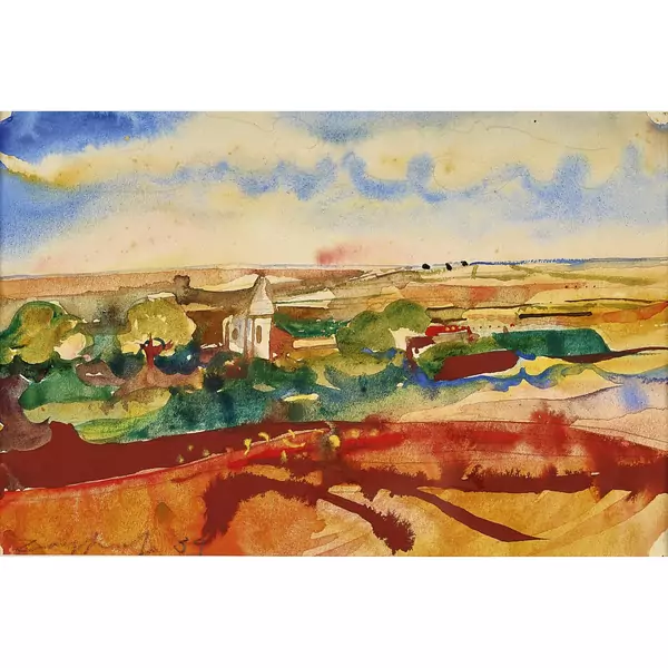 Weite Landschaft mit Kirche