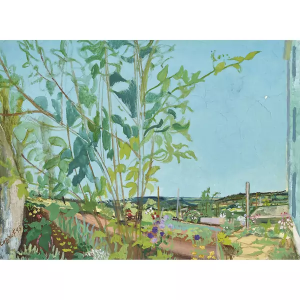Gartenpartie in weiter Landschaft