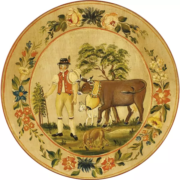 Appenzeller Bauer mit Kuh, Ziege und Hund