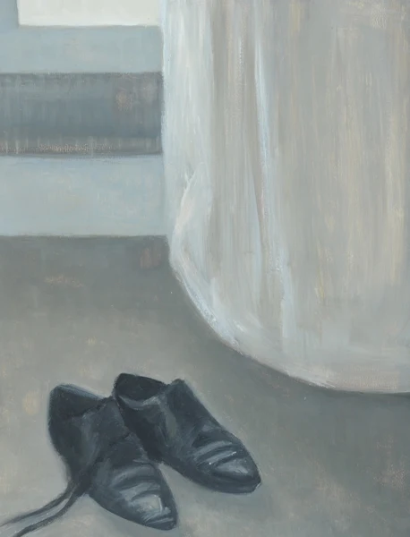 Corinne Güdemann — 2 Gemälde: Atelier / Jacke, 1995; Atelier / Schuhe, 1995