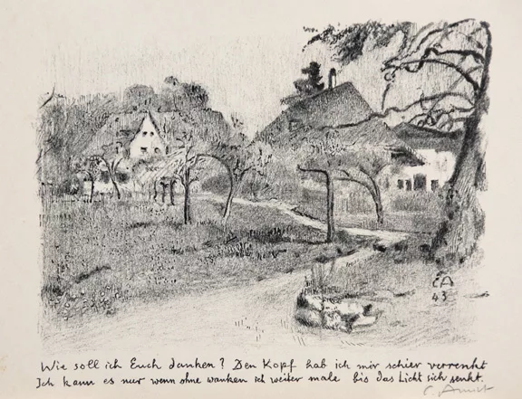 Cuno Amiet — 3 Blätter: Haus des Malers, 1944; Wohnhaus des Künstlers auf der Oschwand, 1955; Landschaft mit Bäumen