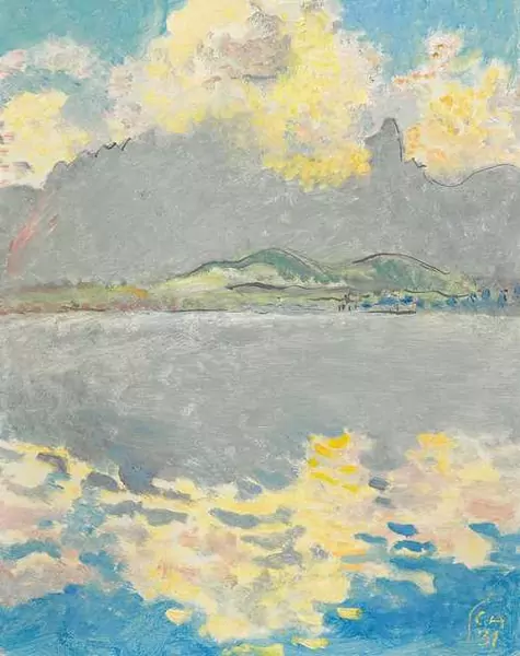 CUNO AMIET — Lake Thun with Stockhorn, "Wolkentag". 1931. — Koller Auktionen