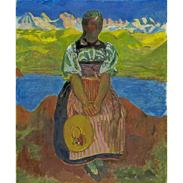 Cuno Amiet — Trachtenmädchen vor Berner Alpen