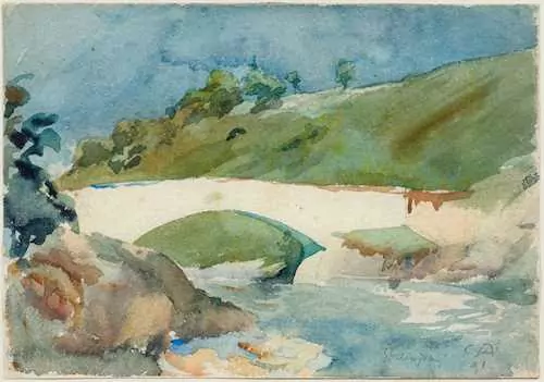 CUNO AMIET — Die Brücke von Stampa. (The Bridge at Stampa) 1891. — Koller Auktionen