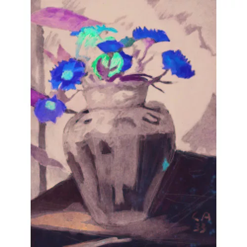Cuno Amiet — Stillleben mit gelben und roten Blumen in einer Vase.