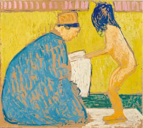 CUNO AMIET — Die Toilette (Mutter, ein Mädchen nach dem Bade trocknend). 1908. — Koller Auktionen