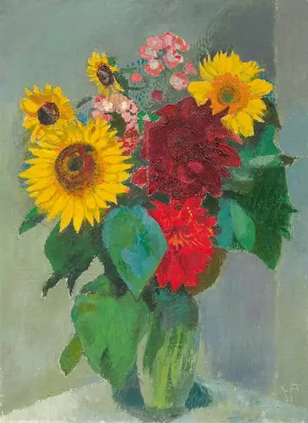 CUNO AMIET — Stillleben mit Sonnenblumen und Dahlien. 1941. — Koller Auktionen