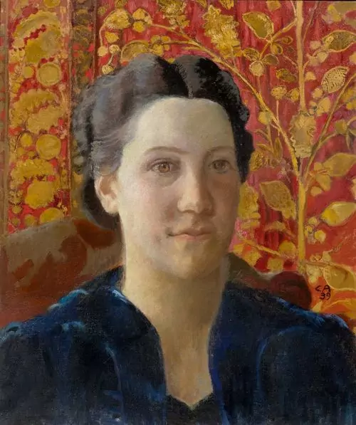CUNO AMIET — Brustbild einer Frau vor floral gemustertem Hintergrund. 1939. — Koller Auktionen