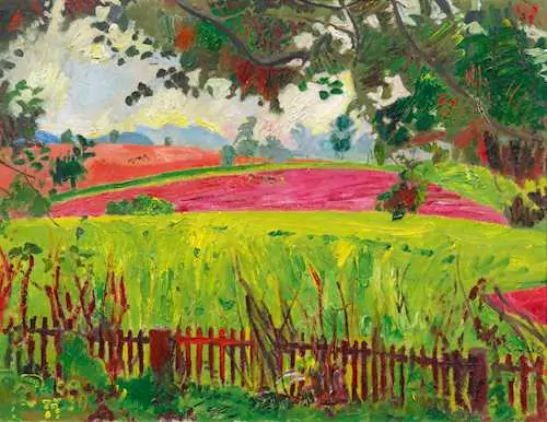 CUNO AMIET — Oschwand. With Amiet's garden fence in the foreground. 1930. — Koller Auktionen